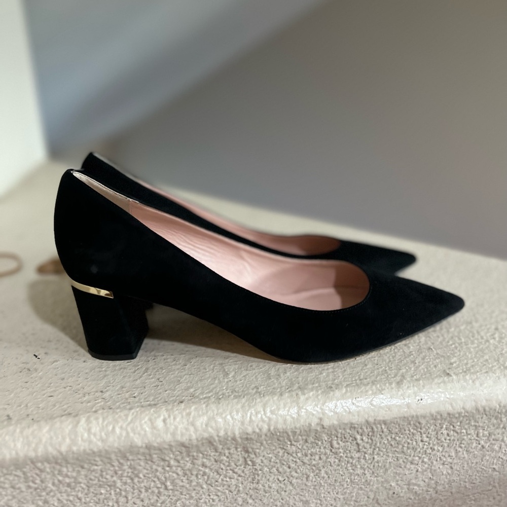 Kate‎ Spade Dolores Too  Black Suede leather Block Heel Pumps  court shoes  10 M